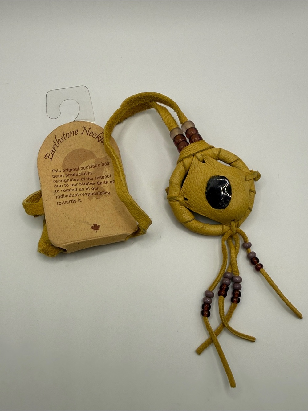 Native American Earthstone Yellow Leather Indian Pendant Statement Necklace